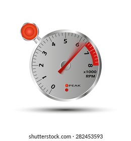 Tachometer with flash on a white background.