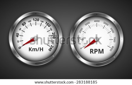 Tachometer graduated to 8000 rpm and speedometer up to 240 km/h retro vintage boat or car  gauges. Vector illustration