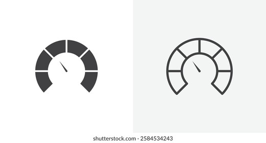 Tachometer icons vectors illustrations in black fill and liner versions