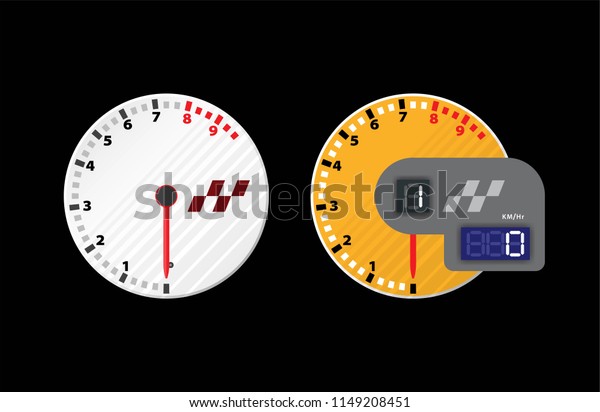 Tachometer racing and speedometer with LCD display\
digital backlight isolated on a black color background,vector\
illustration design,eps10.\
