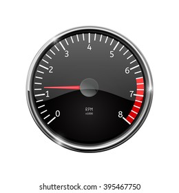 Tachometer. Realistic illustration, with chrome frame. Vector isolated on white background