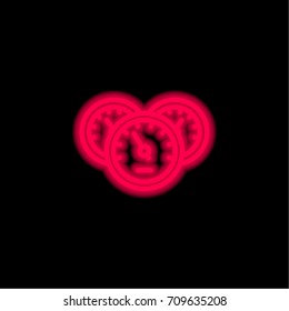 Tachometer red glowing neon ui ux icon. Glowing sign logo vector