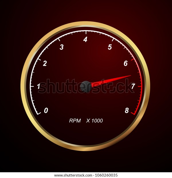 tachometer. Round scales on black\
background. Vector 3d\
illustration