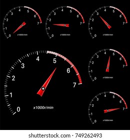 Tachometer scale on black background. Vector illustration