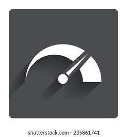 Tachometer sign icon. Revolution-counter symbol. Car speedometer performance. Gray flat square button with shadow. Modern UI website navigation. Vector