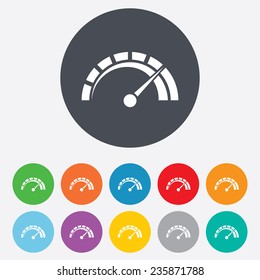 Tachometer sign icon. Revolution-counter symbol. Car speedometer performance. Round colourful 11 buttons. Vector