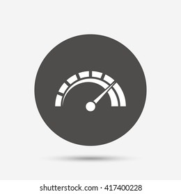Tachometer sign icon. Revolution-counter symbol. Car speedometer performance. Gray circle button with icon. Vector