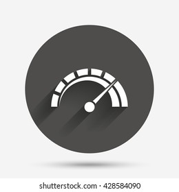 Tachometer sign icon. Revolution-counter symbol. Car speedometer performance. Circle flat button with shadow. Vector