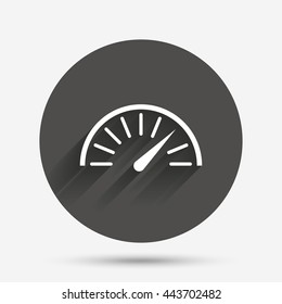 Tachometer sign icon. Revolution-counter symbol. Car speedometer performance. Circle flat button with shadow. Vector