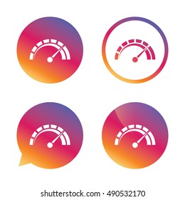 Tachometer sign icon. Revolution-counter symbol. Car speedometer performance. Gradient buttons with flat icon. Speech bubble sign. Vector