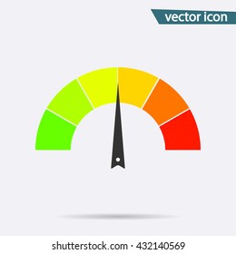 Tachometer or speedometer icon on background. Modern flat pictogram, business,  marketing, internet concept. Trendy Simple vector symbol for web site design or button to mobile app. illustration.