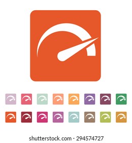 The tachometer, speedometer and indicator icon. Performance measurement symbol. Flat Vector illustration. Button Set