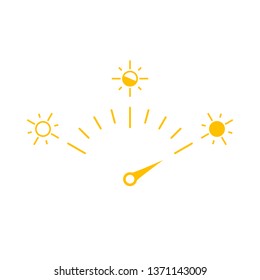 Tachometer with sun icons. Symbol of summer, solar power and power monitoring.