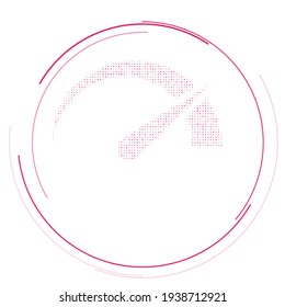 Das mit rosafarbenen Punkten gefüllte Tachometersymbol. Pointillismus-Stil. Vektorgrafik auf weißem Hintergrund