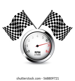Tachometer with two crossed checkered flags