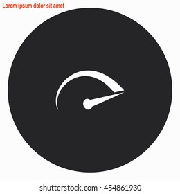 Tachometer web icon. Gray circle button with white illustration.