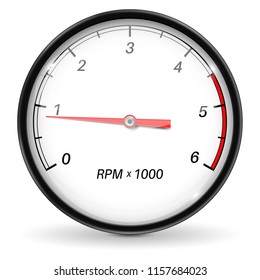 Tachometer. White car gauge. Vector 3d illustration isolated on white background