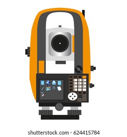 Tachymeter. Device for measuring angles and distances apparatus. Vector illustration