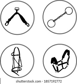 tack black and white icons: bridle, bit, halter, adapter for lounge