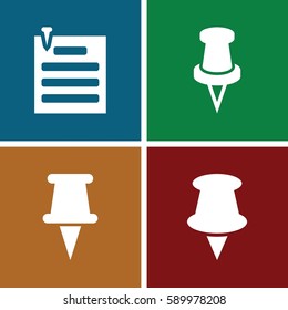 tack icons set. Set of 4 tack filled icons such as pin