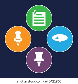 Tack icons set. set of 4 tack filled icons such as pin