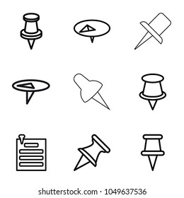 Tack icons. set of 9 editable outline tack icons such as pin