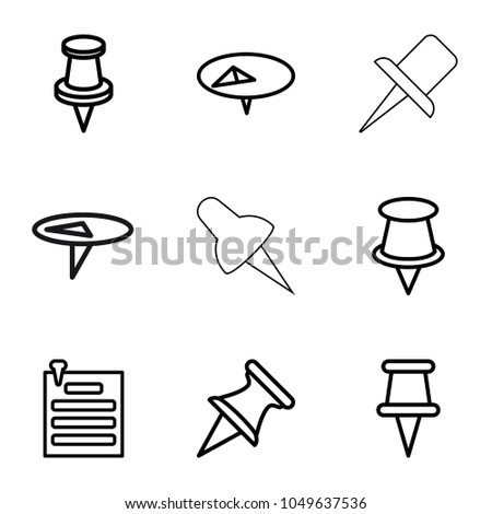 Tack icons. set of 9 editable outline tack icons such as pin