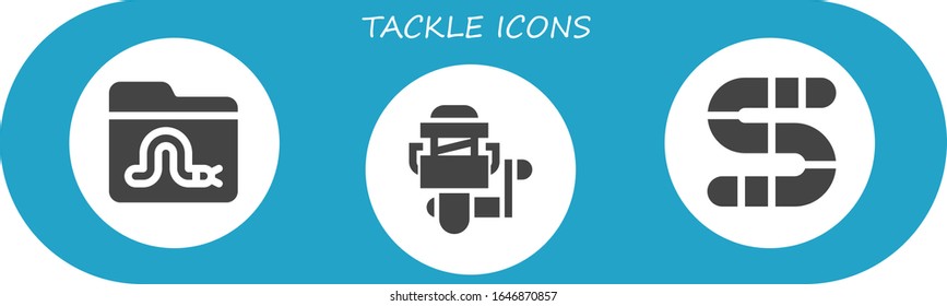 tackle icon set. 3 filled tackle icons.  Simple modern icons such as: Worm, Fishing reel