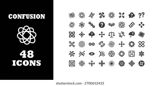 Tackle tough problems with 48 unique icons for confusion, questions, and complex systems, perfect for presentations, websites, and educational materials
