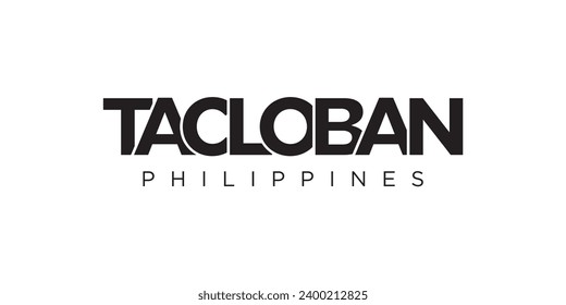 Tacloban in the Philippines emblem for print and web. Design features geometric style, vector illustration with bold typography in modern font. Graphic slogan lettering isolated on white background.
