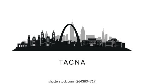 Tacna Skyline Peru City Silhueta Preto com Branco.