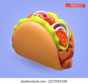 Taco 3d cartoon vector icon