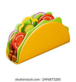 Taco 3d render vector illustration. Mexican food taco realistic icon isolated