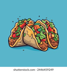 Taco Birria Tacos Quesabirria Mexican Traditional Food Illustration Vector Drawing.