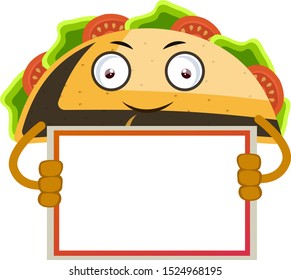 Taco with blank note, illustration, vector on white background.