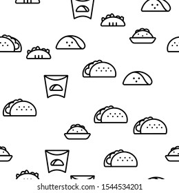 Taco Burrito Vector Seamless Pattern Thin Line Illustration