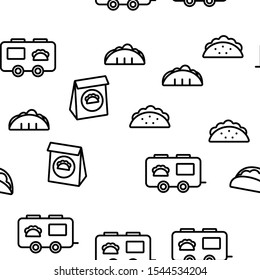 Taco Burrito Vector Seamless Pattern Thin Line Illustration