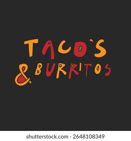 Taco e burritos. Ilustração em taco desenhada à mão criada no Adobe Illustrator. Projeto vetorial detalhado com um tradicional taco mexicano.  Perfeito para marca de restaurante, 
