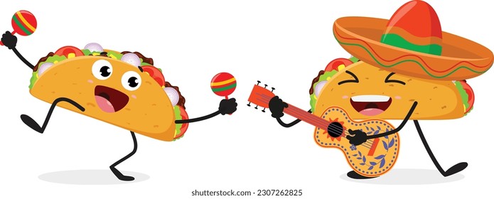 Taco cartoon character set isolated on white background