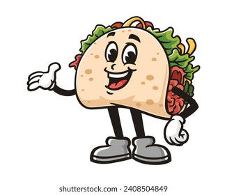 Taco cartoon mascot illustration character vector clip art hand drawn