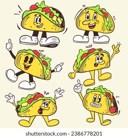taco cartoon mascot retro illustration hand
