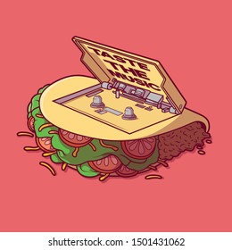 Taco as a cassette player vector illustration. Music, food, retro, vintage design concept