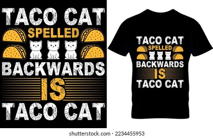 Taco Katze, die rückwärts geschrieben wird, ist tako Katze. t-sirt-Design-Vorlage für Katzen.