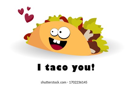 Taco character. Mexican food. Funny tacos with eyes. Vector illustration.