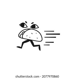 Taco character run, fast food, jang food, mexican food, vector illustration, flat line 
