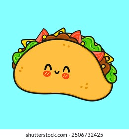 Taco character. Vector hand drawn cartoon kawaii character illustration icon. Isolated on blue background. Tacos character concept