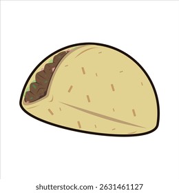 Taco Colored Icon, Cute colored icon of taco in cartoon style with fun and appetizing look.