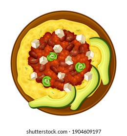 Taco of Corn Tortilla Topped with Filling of Cooked Beans and Condiments as Traditional Mexican Dish Vector Illustration