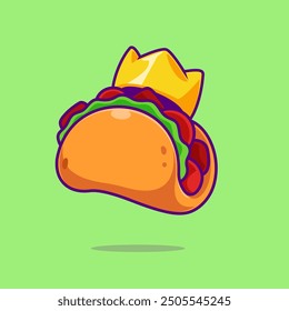 Taco With Crown Cartoon Vector Icon Illustration. Food Object Icon Concept Isolated Premium Vector. Flat Cartoon Style