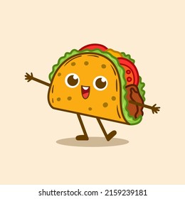 Taco cute character, cartoon food illustration